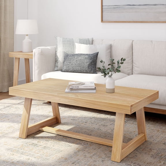 Plank+Beam Farmhouse Coffee Table, 48" Solid Wood Tables for Living Room, Rectangular Center Table