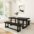 thumbnail image 1 of Plank+Beam Farmhouse Dining Table Set with 2 Benches, Table for Dining Room/Kitchen, Seats 6, 72", Black Wirebrush, 1 of 7