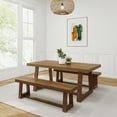 thumbnail image 1 of Plank+Beam Solid Wood Farmhouse Dining Table Set with 2 Benches for 6, Pecan Wirebrush, 1 of 8