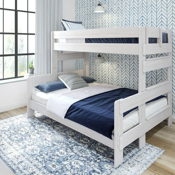 Plank+Beam Farmhouse Twin XL over Queen Bunk Bed for Adults Solid Wood, White Wash
