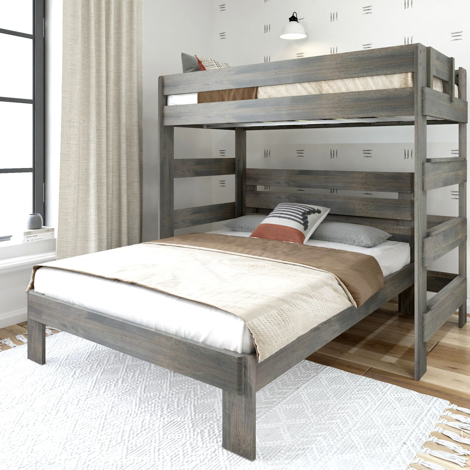 Twin Over Queen L Shaped Bunk Bed