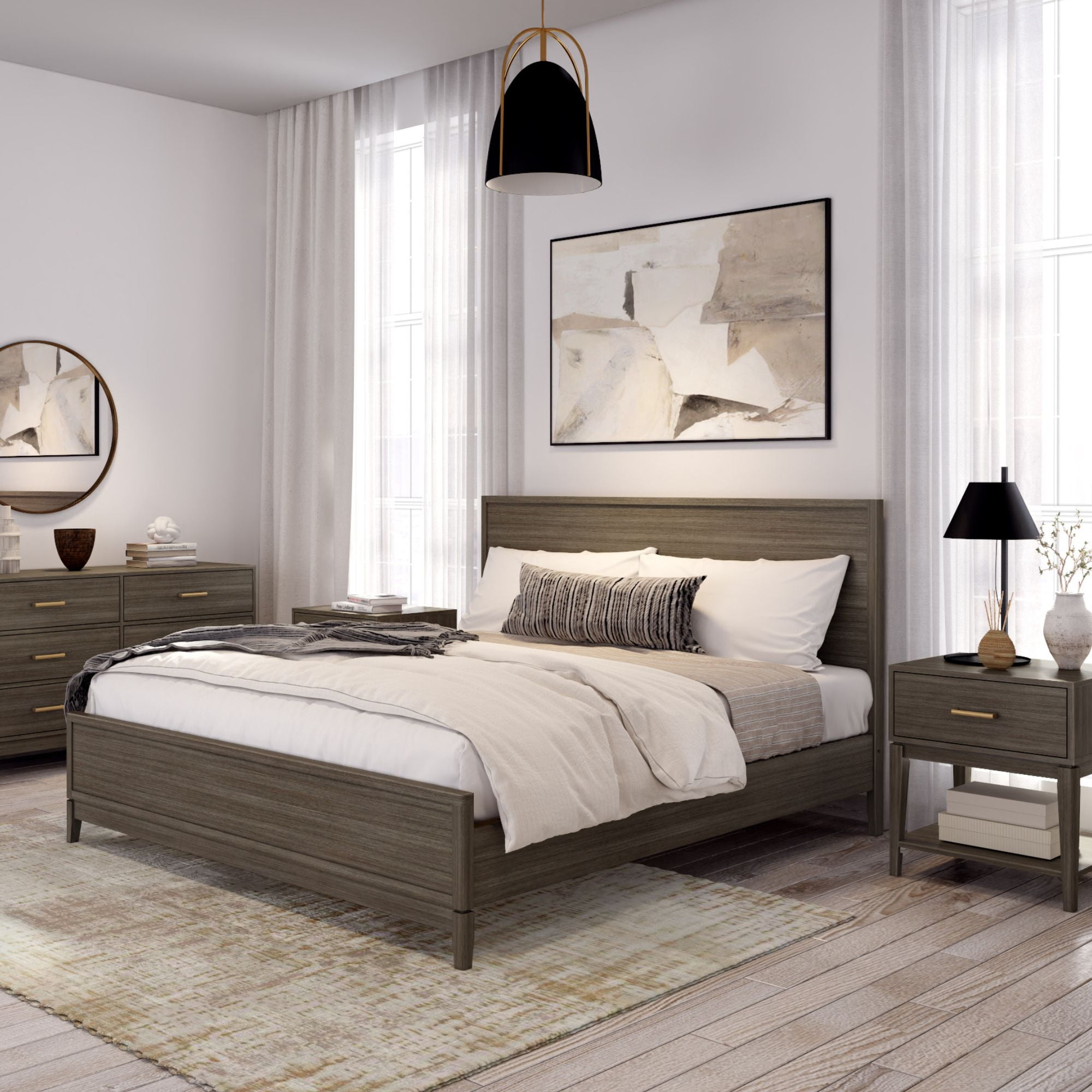 Contempo Clay King Solid Pine Wood Bed Frame with Headboard