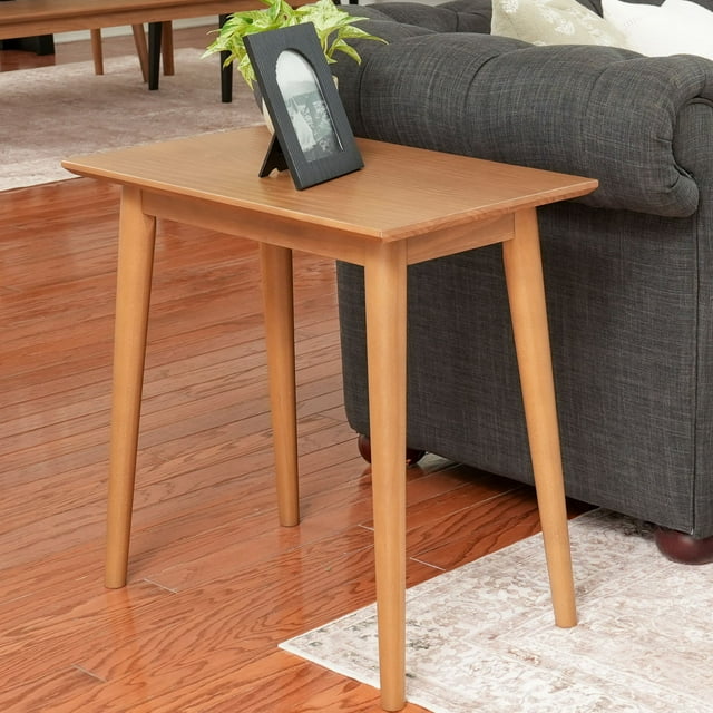 Plank+Beam Mid Century Modern Rectangular Side Table, Solid Wood End Table for Living Room, Pecan
