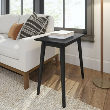 Plank Beam Mid Century Modern Rectangular Side Table, Solid Wood End Table for Living Room, Black