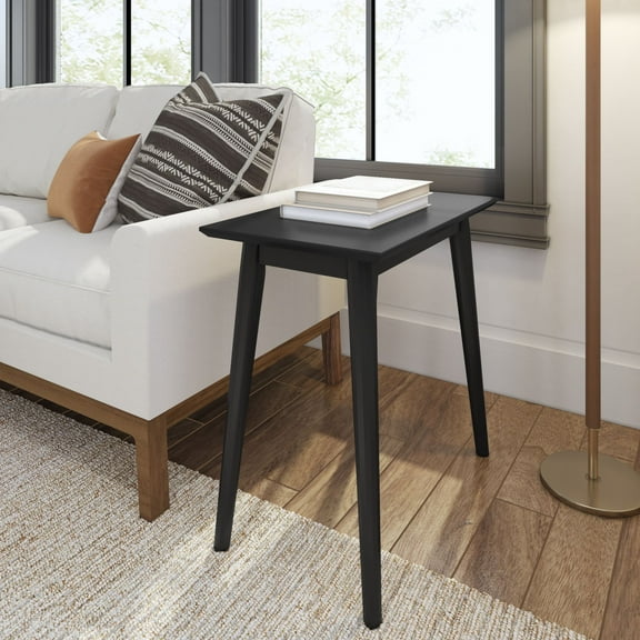 Plank+Beam Mid Century Modern Rectangular Side Table, Solid Wood End Table for Living Room, Black
