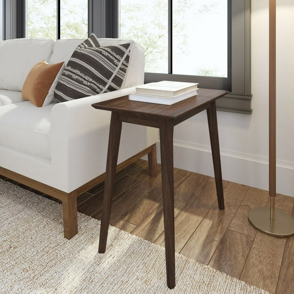 Plank+Beam Mid Century Modern Rectangular Side Table, Solid Wood End Table for Living Room, Walnut