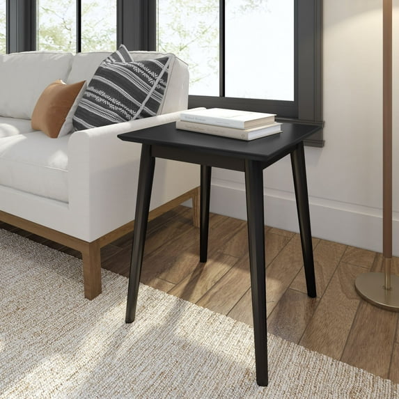 Plank+Beam 20" Mid Century Modern Rectangular Side Table, Solid Wood End Table for Living Room, Black