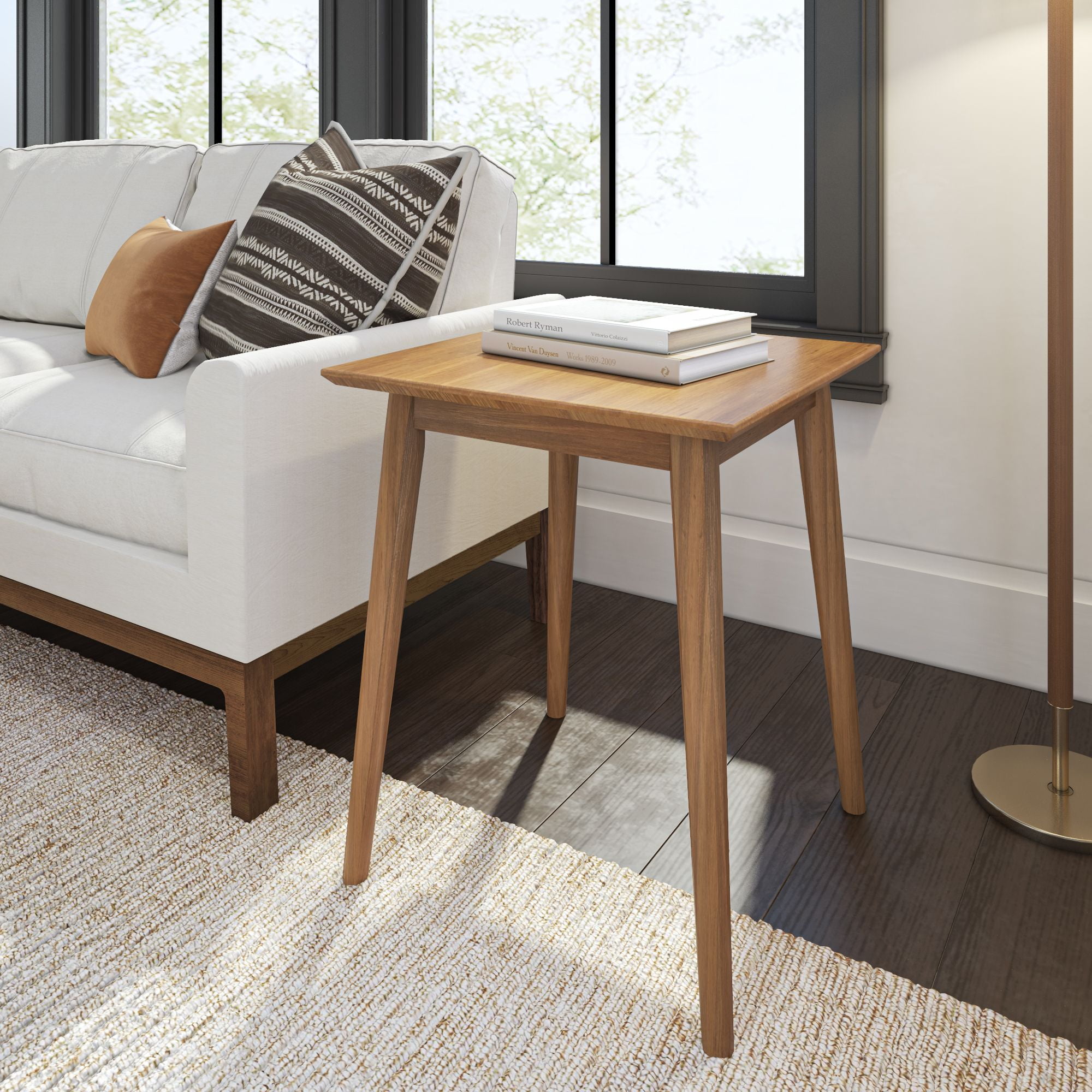 Pecan Pine Mid-Century Modern Square Side Table