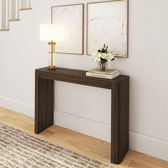 Plank+Beam 46" Solid Wood Console Table, Conture Rounded Edge Sofa Table, Narrow Entryway Table, Console Tables for Entryway, Walnut
