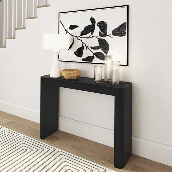 Plank+Beam 46" Solid Wood Console Table, Conture Rounded Edge Sofa Table, Narrow Entryway Table, Console Tables for Entryway, Black