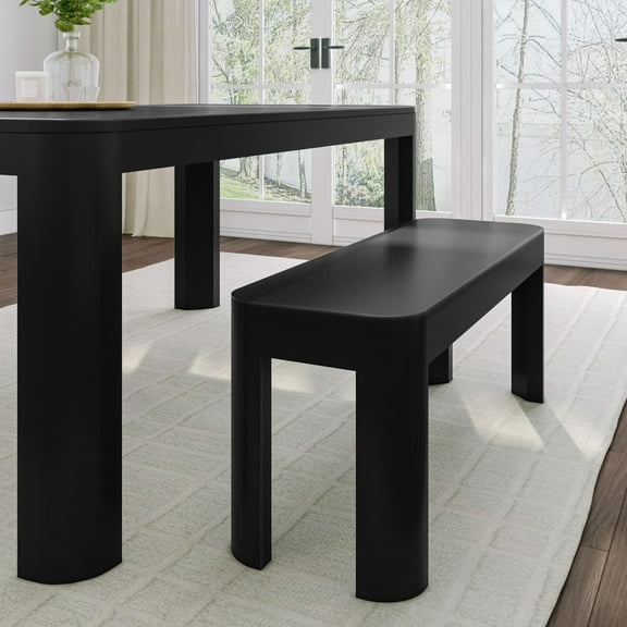Plank+Beam Dining Bench, 46" Modern Rounded Edge Solid Wood Bench for Dining Room, Modern Entryway Bench, Dining Room Bench, Black