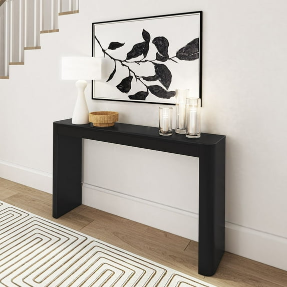 Plank+Beam 56" Solid Wood Console Table, Conture Rounded Edge Sofa Table, Narrow Entryway Table, Console Tables for Entryway, Black