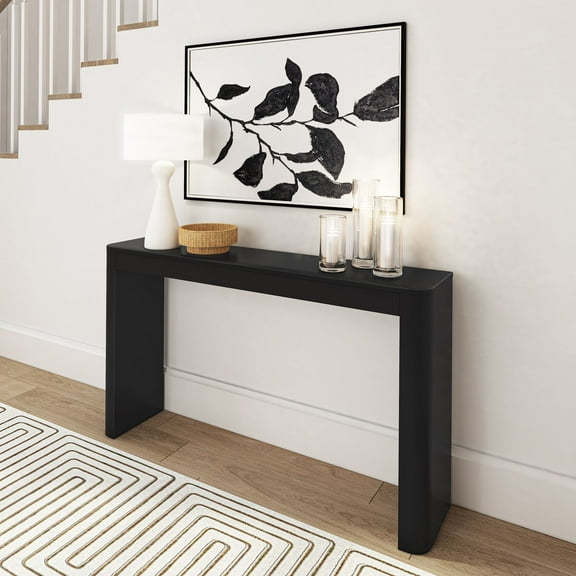 Plank+Beam 56" Solid Wood Console Table, Conture Rounded Edge Sofa Table, Narrow Entryway Table, Console Tables for Entryway, Black
