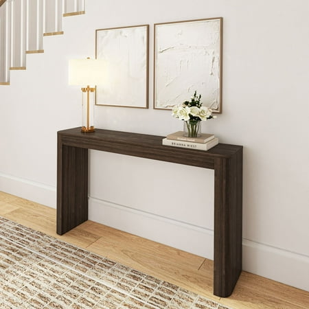 Plank+Beam 56" Solid Wood Console Table, Conture Rounded Edge Sofa Table, Narrow Entryway Table, Console Tables for Entryway, Walnut
