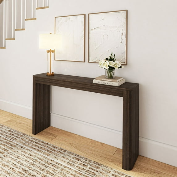 Plank+Beam 56" Solid Wood Console Table, Conture Rounded Edge Sofa Table, Narrow Entryway Table, Console Tables for Entryway, Walnut