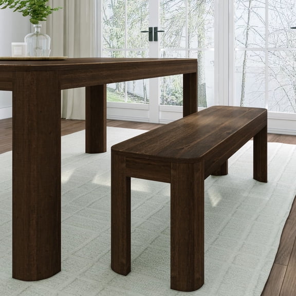 Plank+Beam Modern 58" Dining Bench, Rounded Wooden Bench for Dining Room, Entryway Bench, Walnut