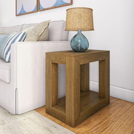 Plank+Beam Modern Collection Indoor Contemporary Storage Wood Rectangle End Table, Pecan Wirebrush