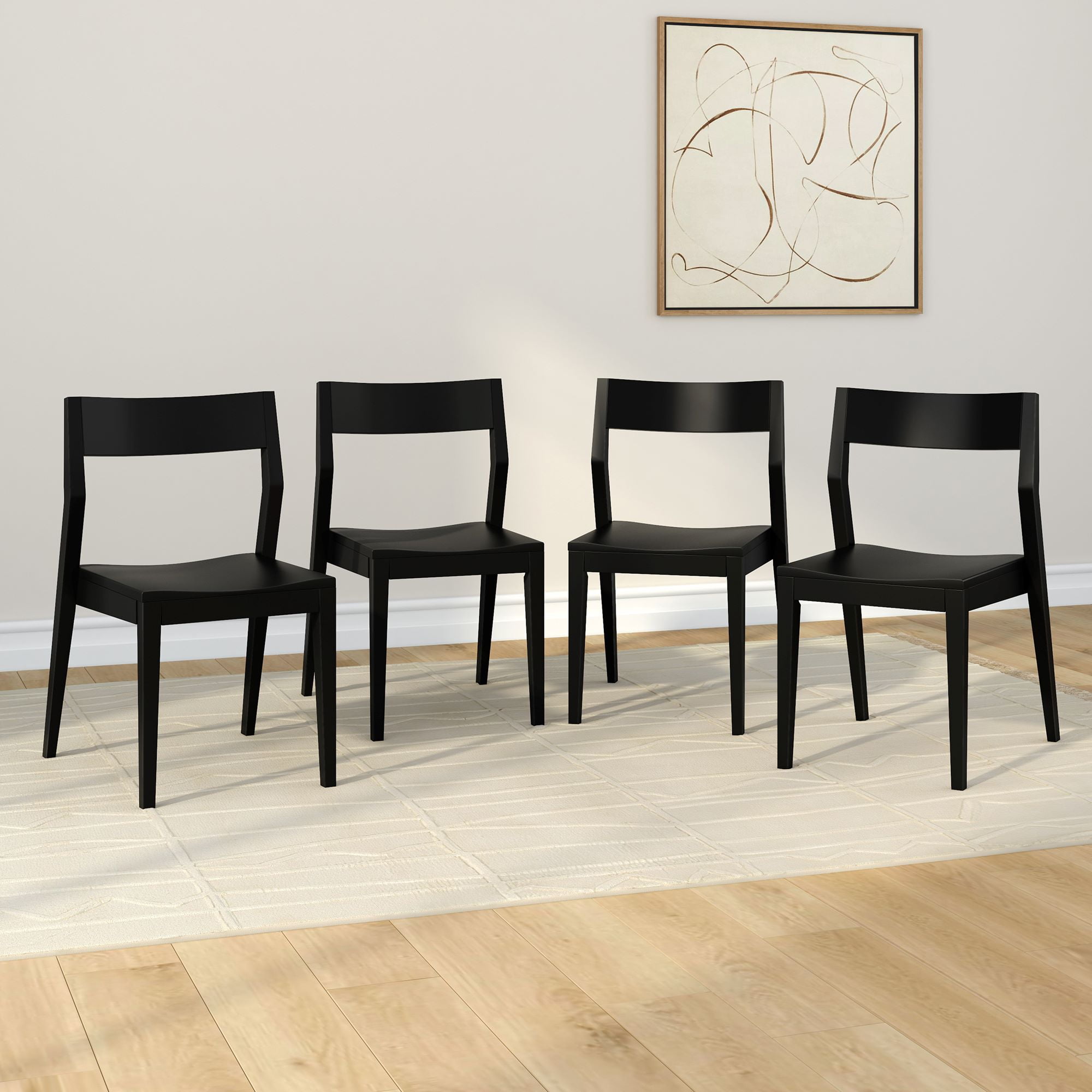 Plank+Beam Modern Solid Wood Dining Chair Pack of 4, Black