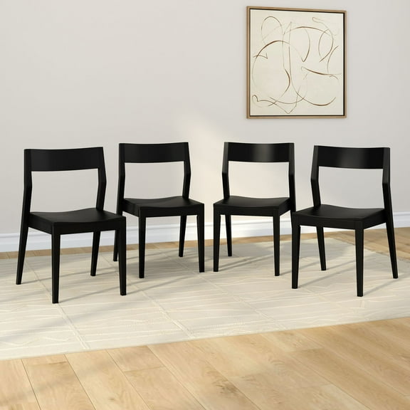 Plank+Beam Modern Solid Wood Dining Chair Pack of 4, Black