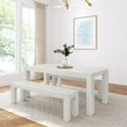 thumbnail image 1 of Plank+Beam Solid Wood Modern Dining Table Set with 2 Benches for 6, White Sand Wirebrush, 1 of 7