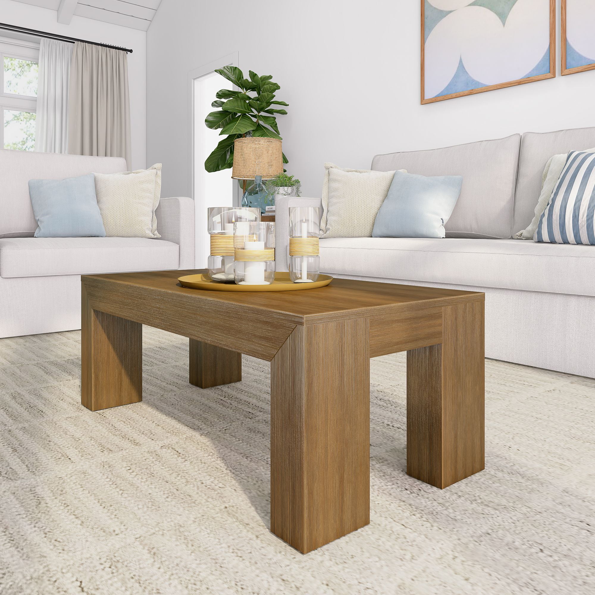 Plank+Beam Solid Wood Modern Coffee Table, 40" Rectangular Coffee Table