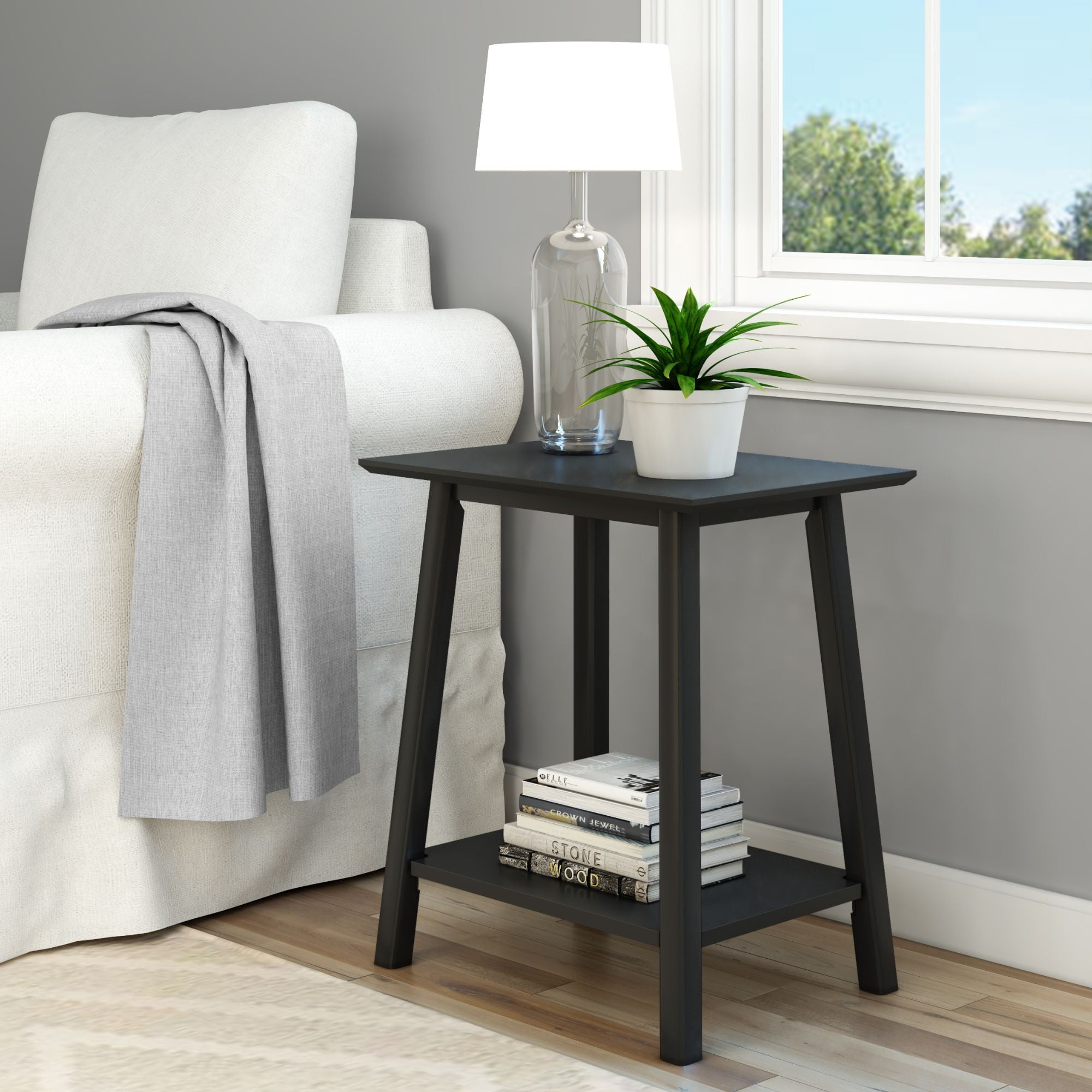 Plank+Beam Nightstand, Solid Wood Mid-Century Modern Bedside Table for ...