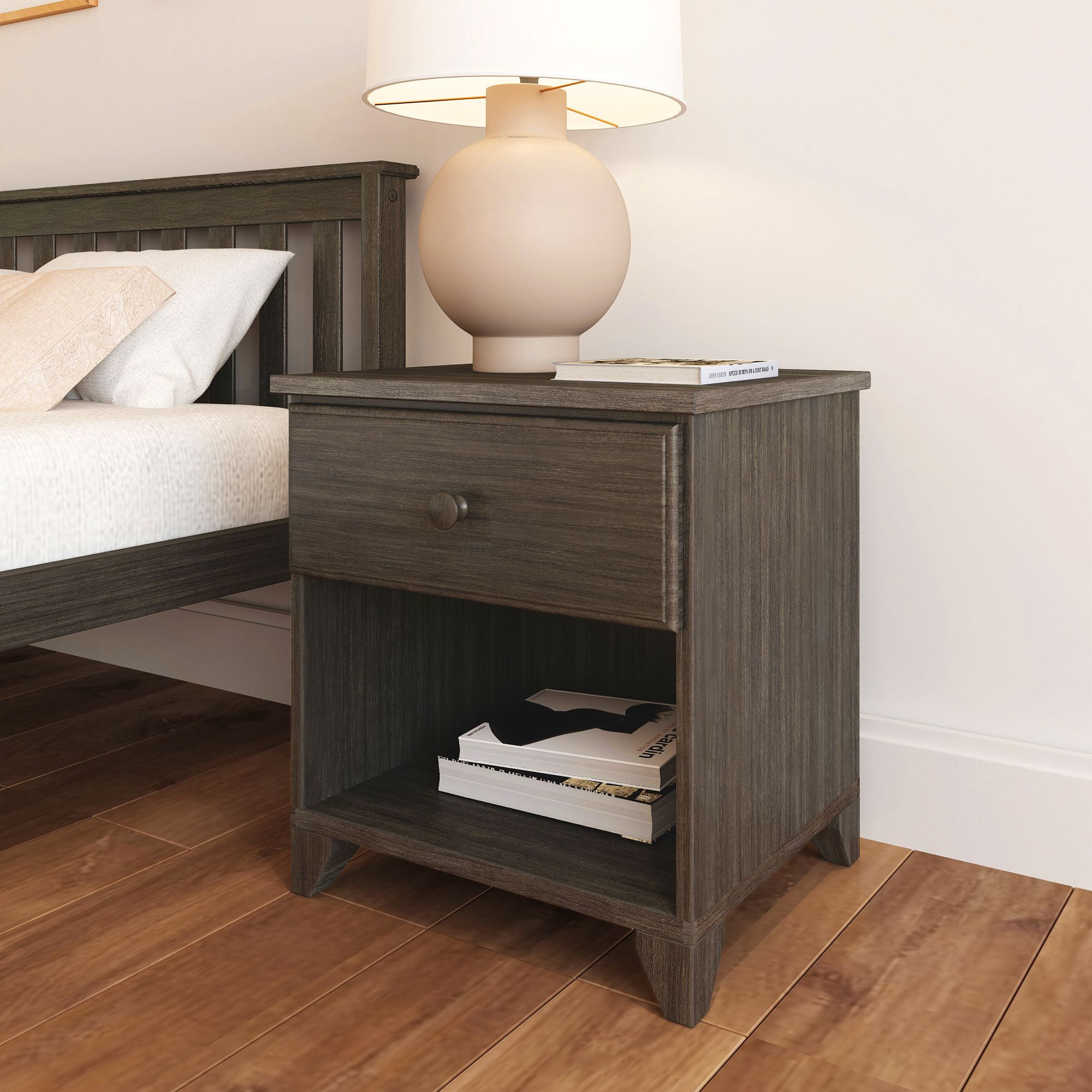 Plank+Beam Solid Wood Nightstand with 1 Drawer for Bedroom