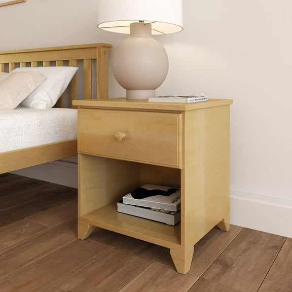 Plank Beam Solid Wood Nightstand with 1 Drawer for Bedroom