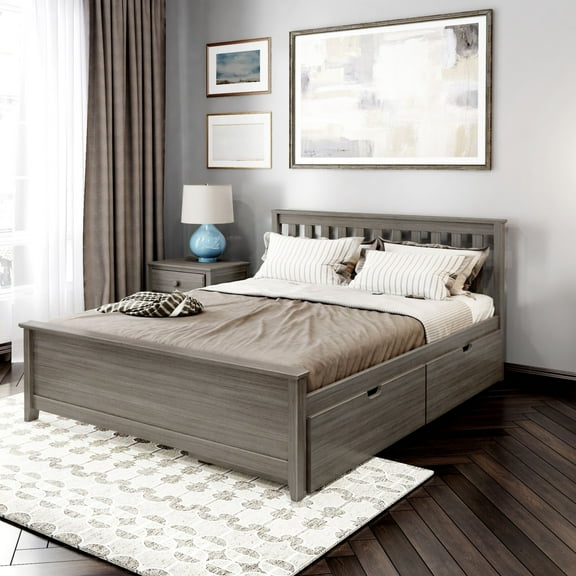 Plank+Beam Queen Bed Frame with Headboard and Storage Drawers, Wooden Adult Platform Bed