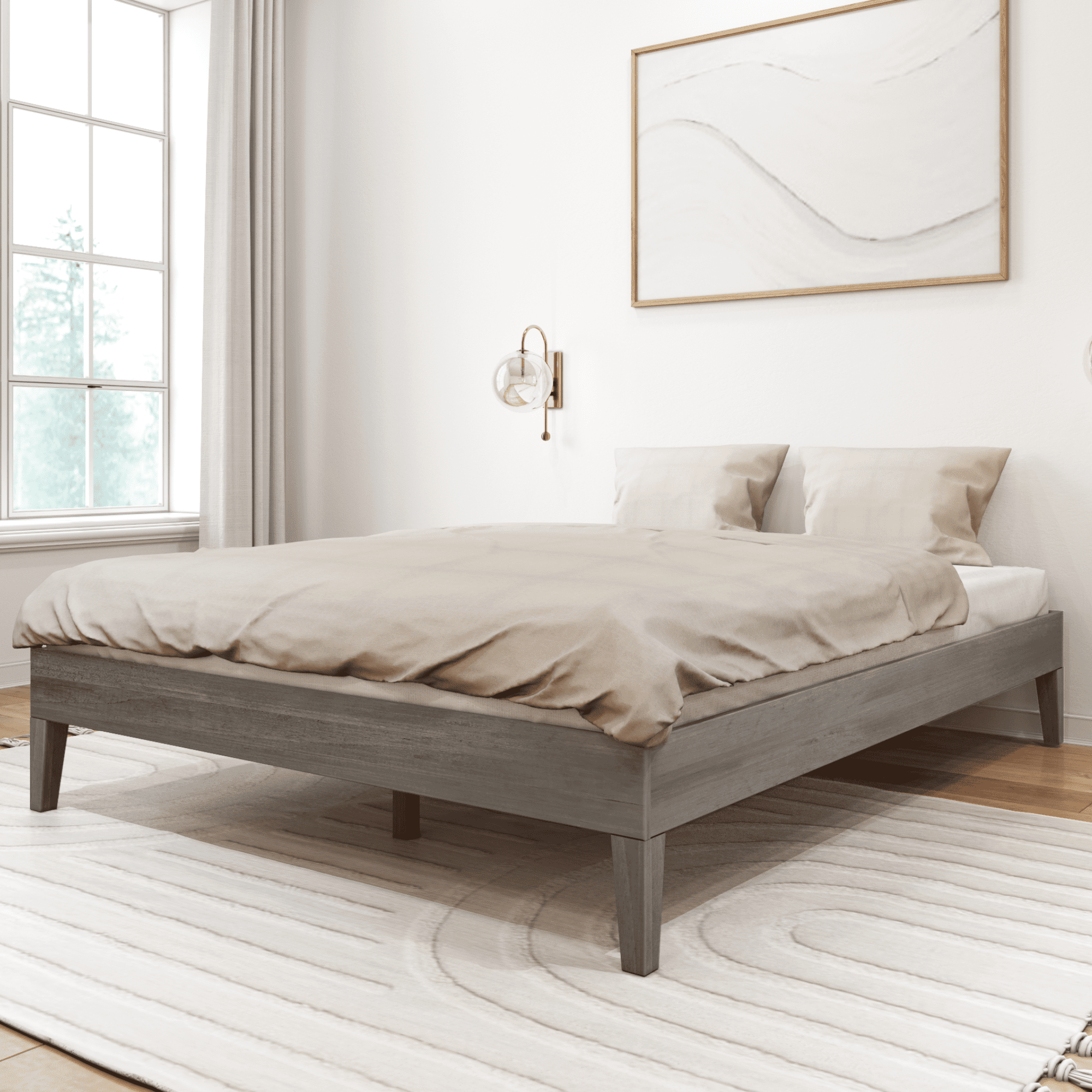 Driftwood Queen Solid Pine Platform Bed Frame with Drawer