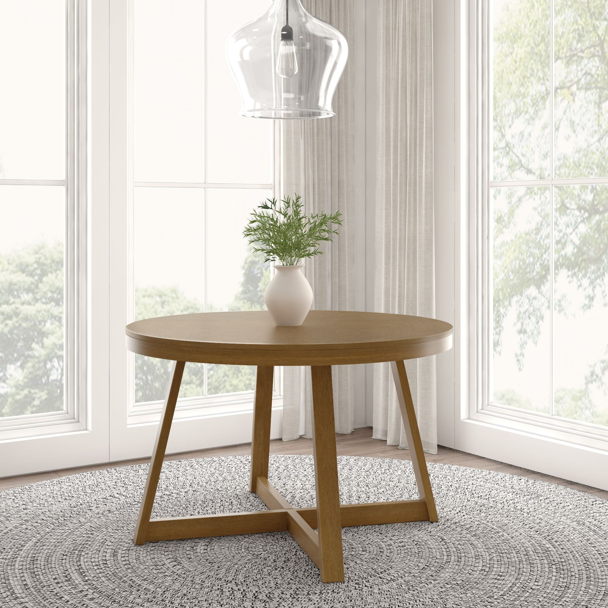 47" Pecan Wirebrush Solid Wood Round Farmhouse Dining Table