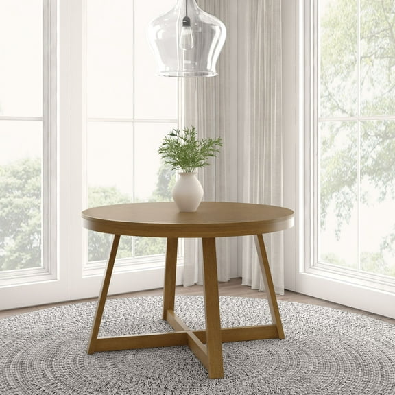 Plank Beam Round Dining Table, 47" Solid Wood Kitchen Table, Farmhouse Table for 4