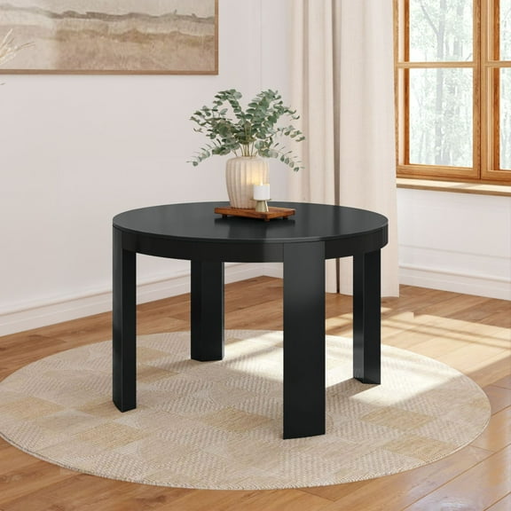 Plank+Beam Round Dining Table, 47" Solid Wood Modern Kitchen Table, Round Table for 4, Black