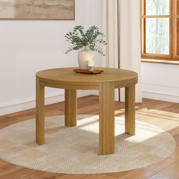 Plank+Beam Round Dining Table, 47" Solid Wood Modern Kitchen Table, Round Table for 4, Pecan