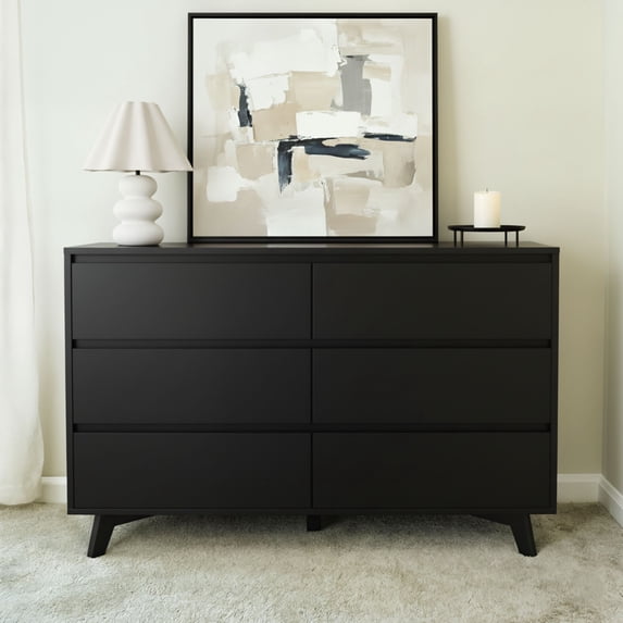 Plank+Beam Solid Wood Scandinavian 6-Drawer Dresser, Black