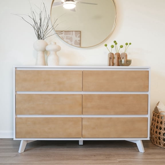 Plank+Beam Solid Wood Scandinavian 6-Drawer Dresser, White/Blonde