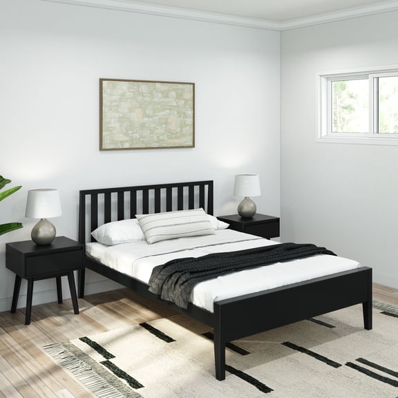 Plank+Beam Scandinavian Full Size Bed Frame with Headboard, Solid Wood Platform Bed for Adults