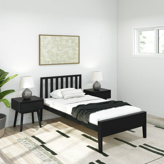 Plank+Beam Scandinavian Twin Bed Frame with Headboard, Solid Wood Platform Bed for Adults