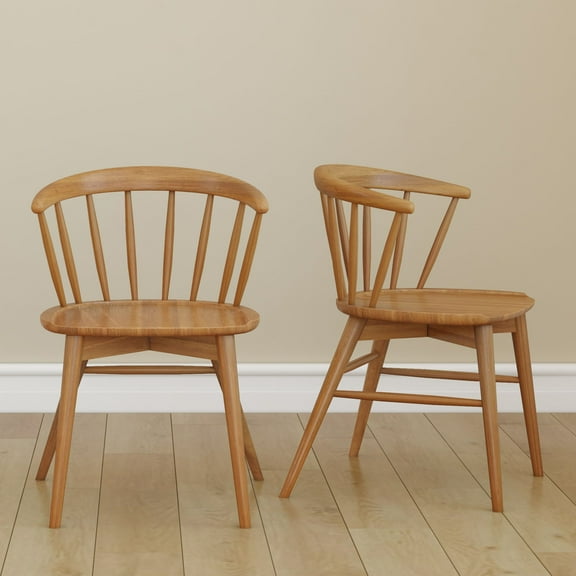 Plank+Beam Set of 2 Dining Chairs, Solid Wood Kitchen Chair, Pecan