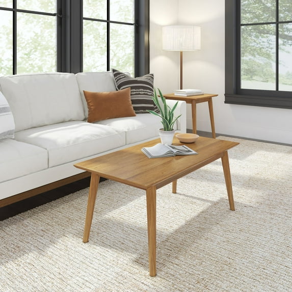 Plank+Beam Solid Wood 40" Mid Century Modern Coffee Tables for Living Room, Pecan