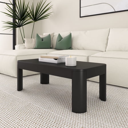 Plank Beam Solid Wood 40" Modern Rectangular Coffee Table, Coffee Table for Living Room, Black