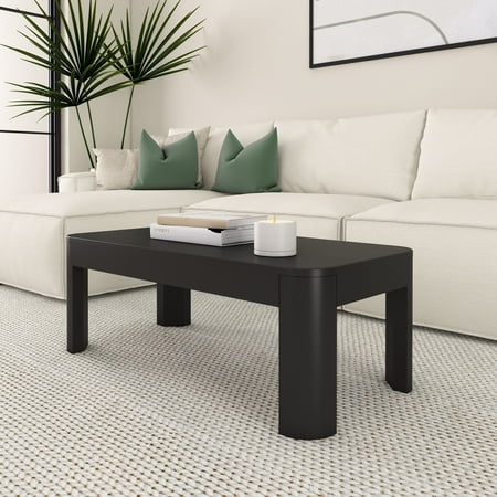 Plank+Beam Solid Wood 40" Modern Rectangular Coffee Table, Coffee Table for Living Room, Black