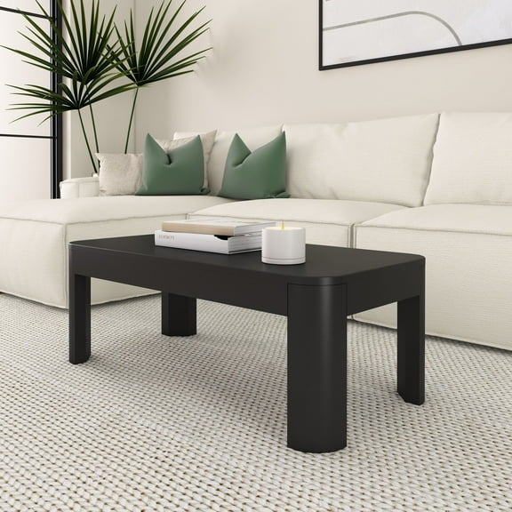 Plank Beam Solid Wood 40" Modern Rectangular Coffee Table, Coffee Table for Living Room, Black