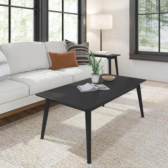 Plank+Beam Solid Wood 48" Mid Century Modern Coffee Tables for Living Room, Black