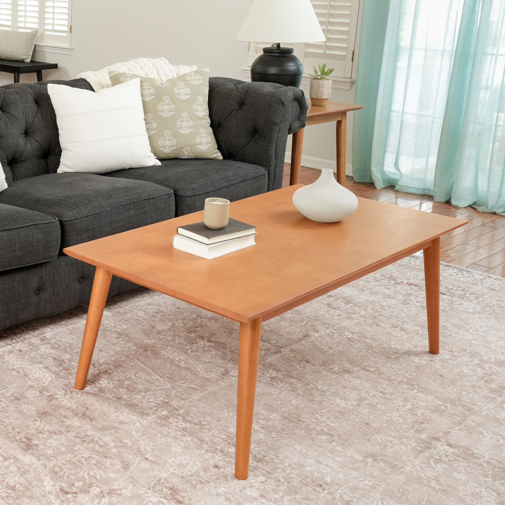 Pecan Solid Wood Mid-Century Modern Rectangular Coffee Table