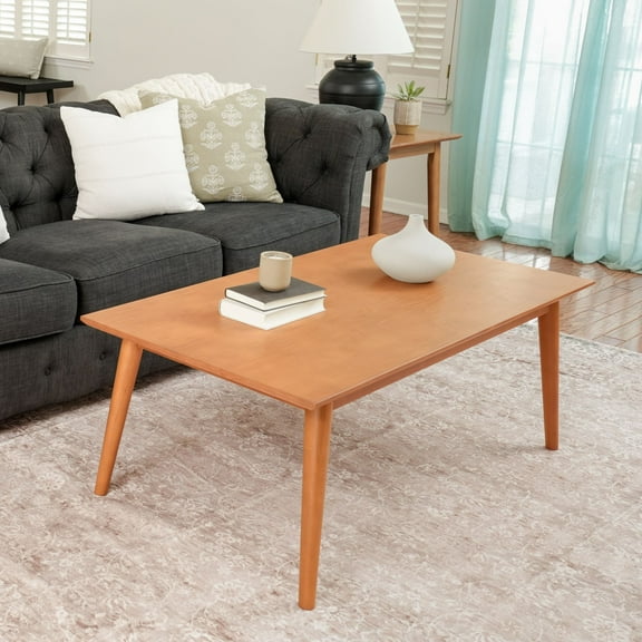 Plank+Beam Solid Wood 48" Mid Century Modern Coffee Tables for Living Room, Pecan