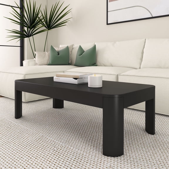 Plank+Beam Solid Wood 48" Modern Rectangular Coffee Table, Coffee Table for Living Room, Black