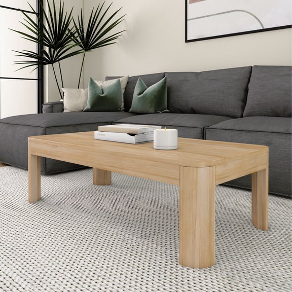 Plank+Beam Solid Wood 48" Modern Rectangular Coffee Table, Coffee Table for Living Room, Blonde