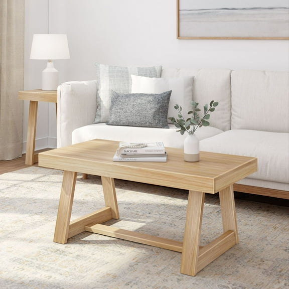 Plank+Beam Farmhouse Coffee Table, 40" Solid Wood Tables for Living Room, Rectangular Center Table