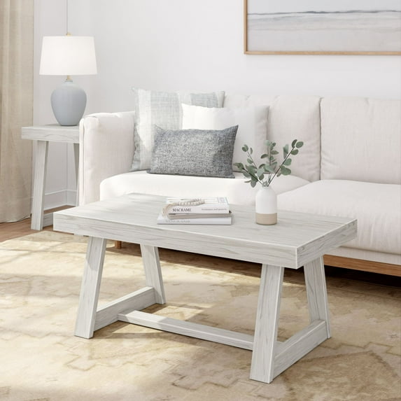 Plank+Beam Farmhouse Coffee Table, 40" Solid Wood Tables for Living Room, Rectangular Center Table